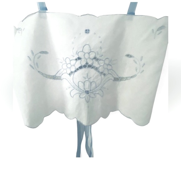 Sew It Seams Tops - Hand designed & sewn with vintage doilies blue & white top